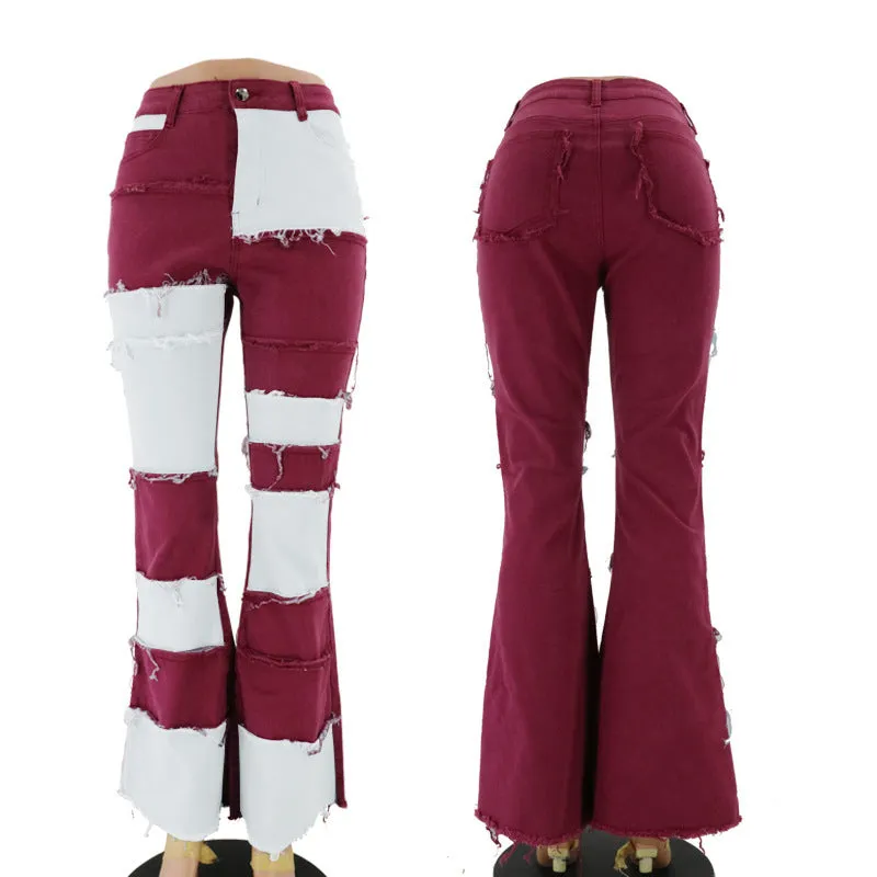 Women's Patchwork Multi-Colored Denim Blue Jeans