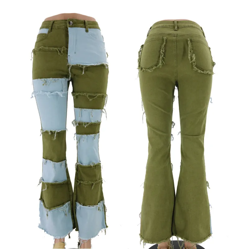 Women's Patchwork Multi-Colored Denim Blue Jeans