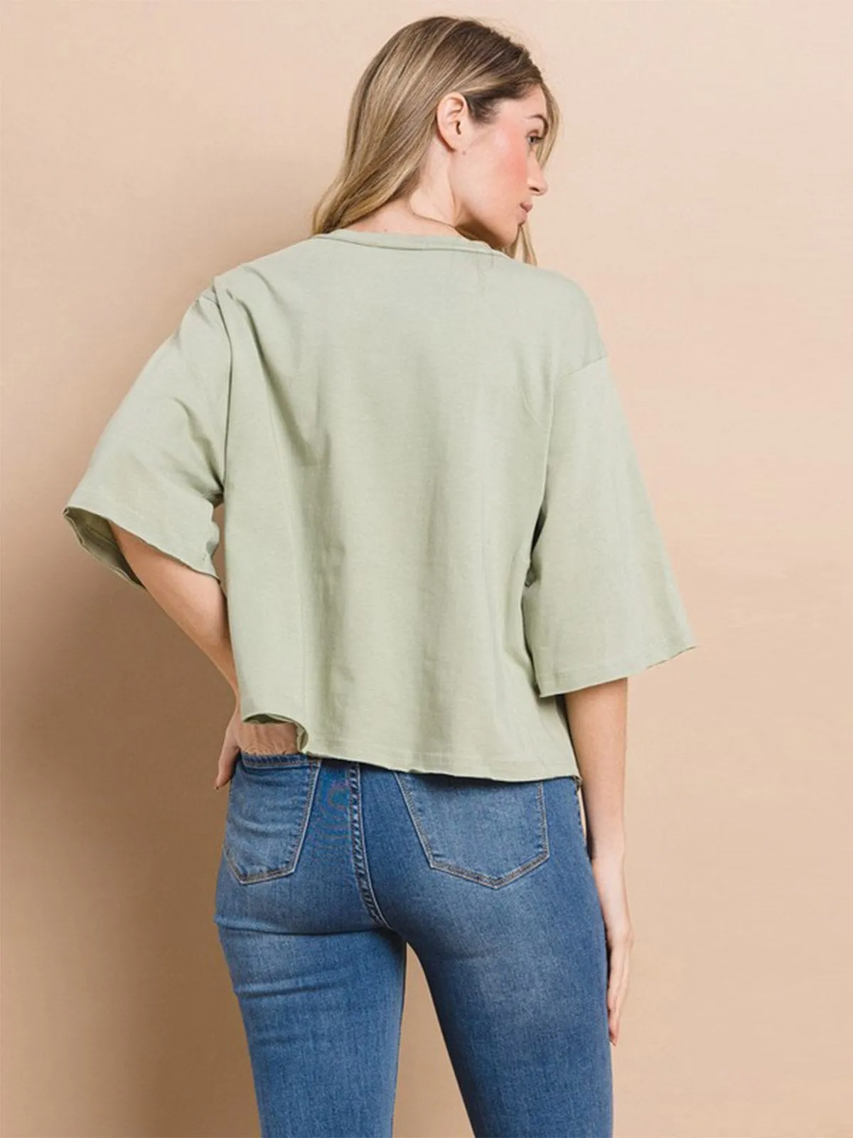 WOMEN'S SHORT SLEEVE HAPPY FACE GRAPHIC BASIC TOP