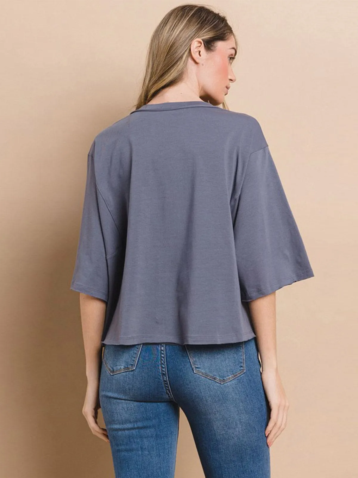 WOMEN'S SHORT SLEEVE HAPPY FACE GRAPHIC BASIC TOP