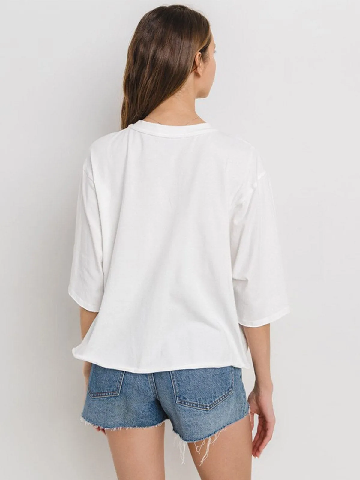 WOMEN'S SHORT SLEEVE HAPPY FACE GRAPHIC BASIC TOP