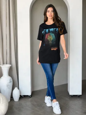 WOMEN'S SHORT SLEEVE "PEACE & LOVE" GRAPHIC BASIC T-SHIRT