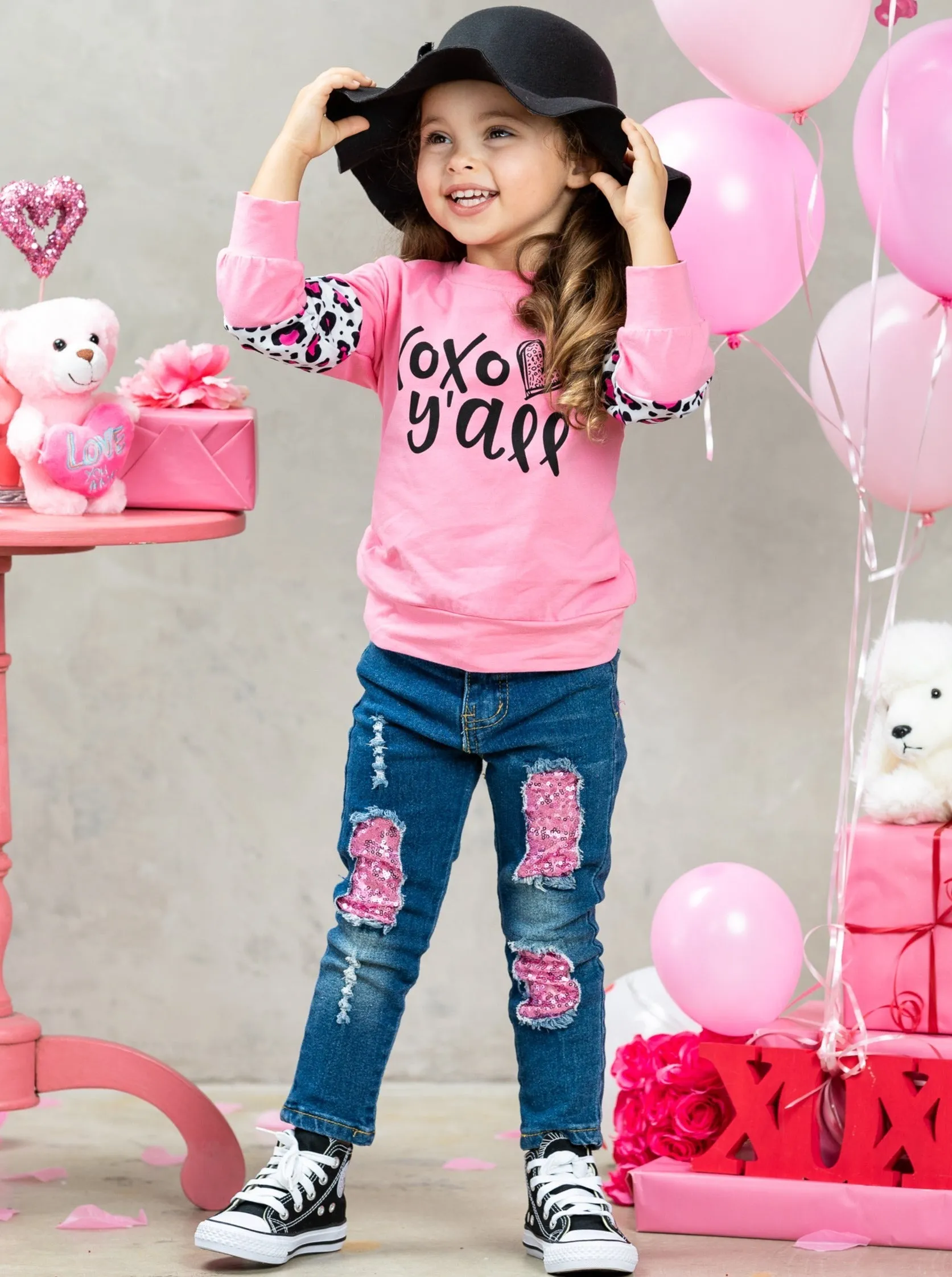 XOXO Y'all Patched Jeans Set