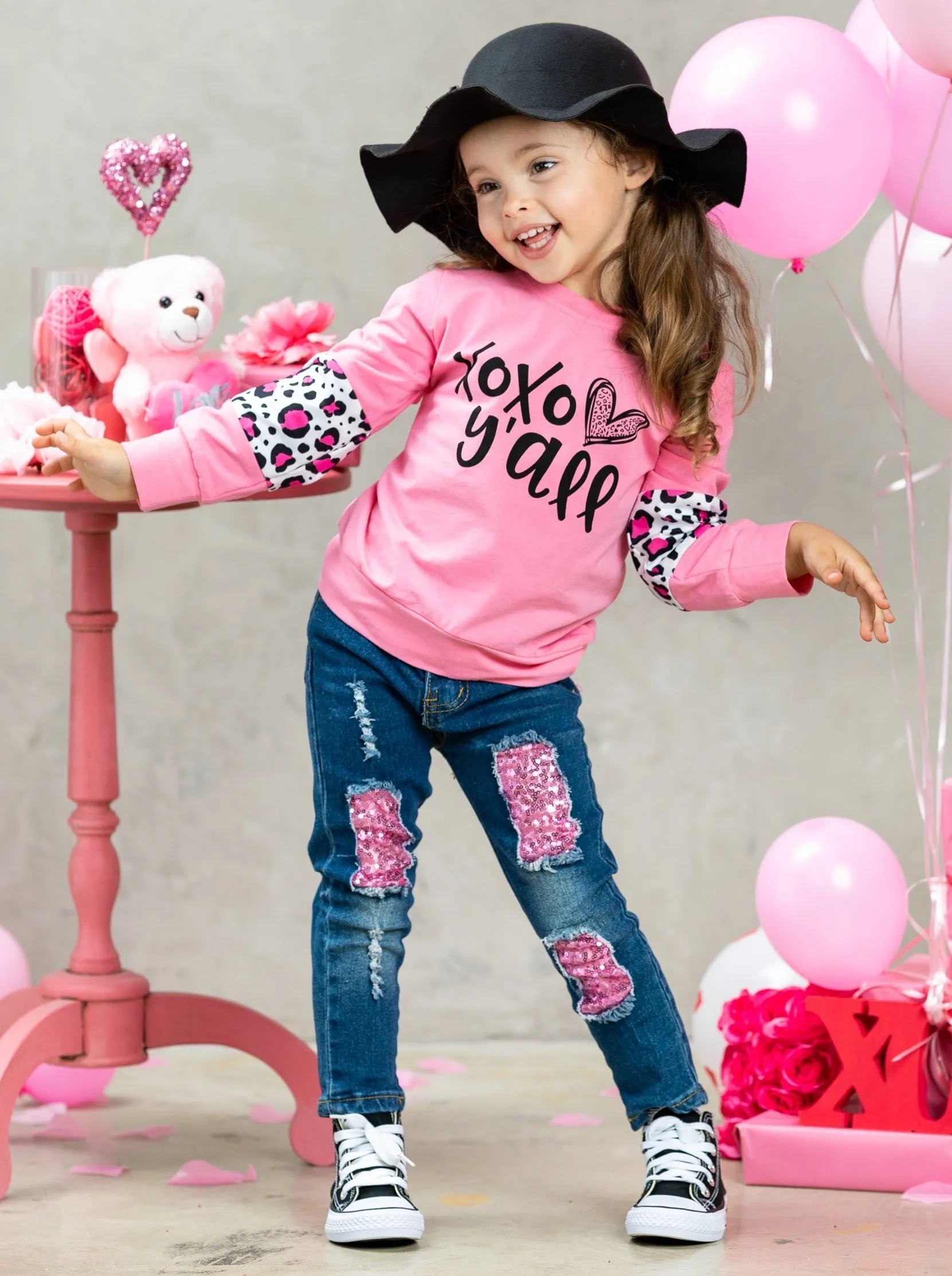 XOXO Y'all Patched Jeans Set