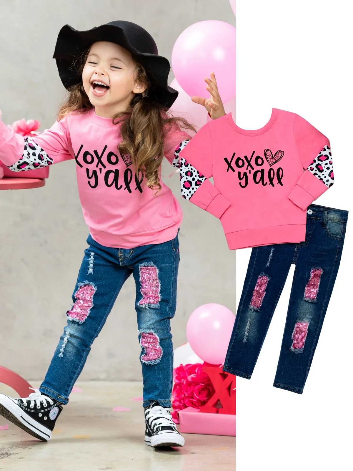 XOXO Y'all Patched Jeans Set