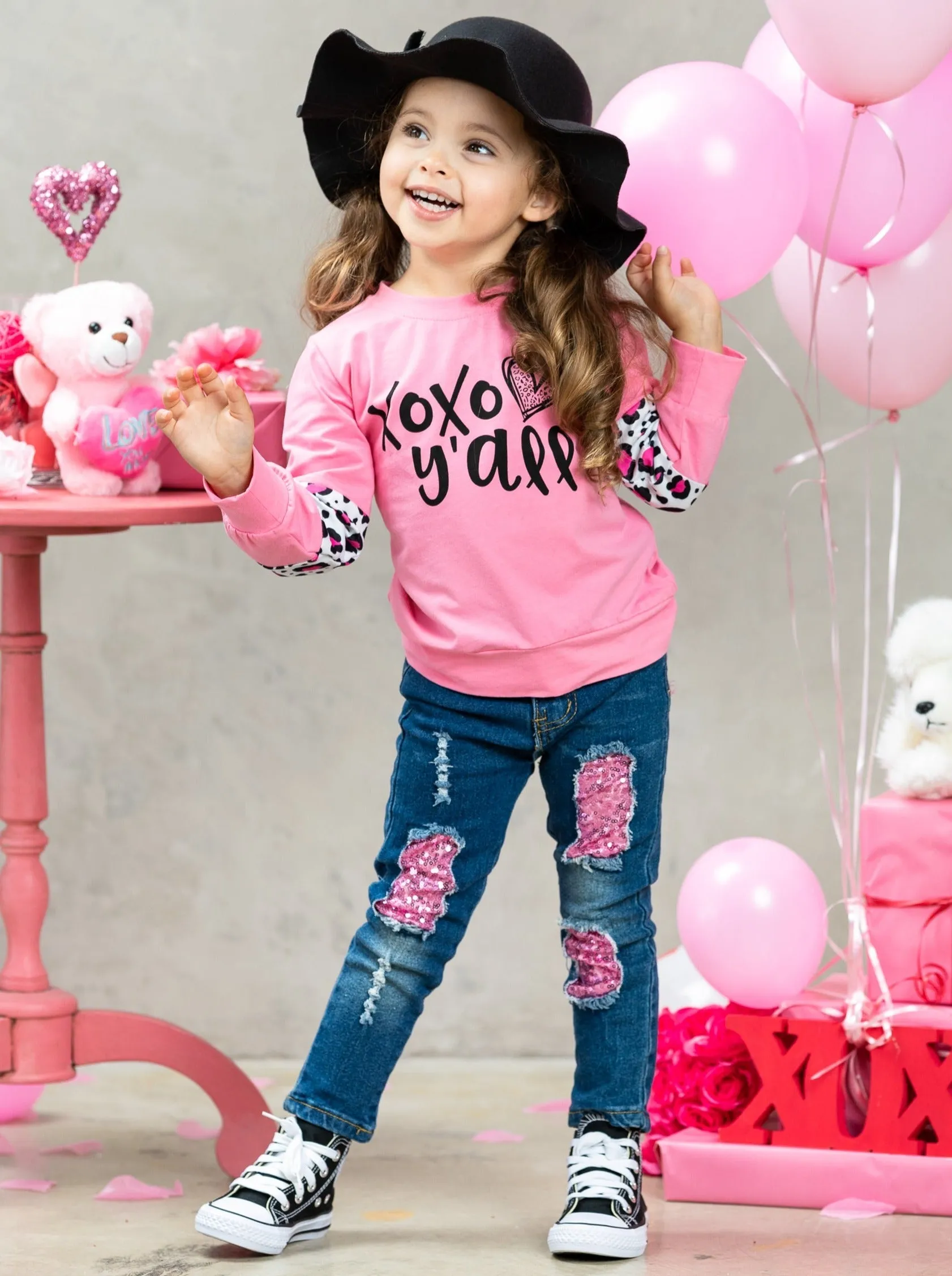 XOXO Y'all Patched Jeans Set