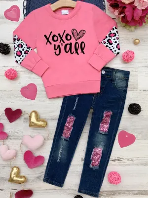 XOXO Y'all Patched Jeans Set