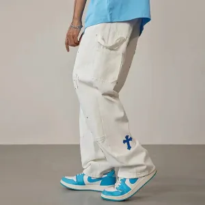 Y2K Custom Jeans with Cross - Retro and Modern Streetwear