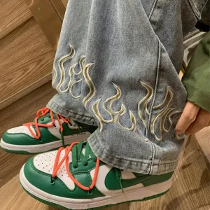 Y2K Flame Jeans: Bold and Oversized Streetwear