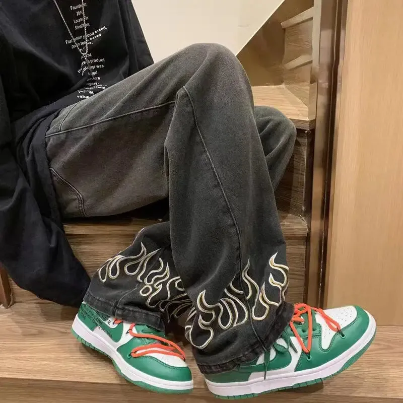 Y2K Flame Jeans: Bold and Oversized Streetwear