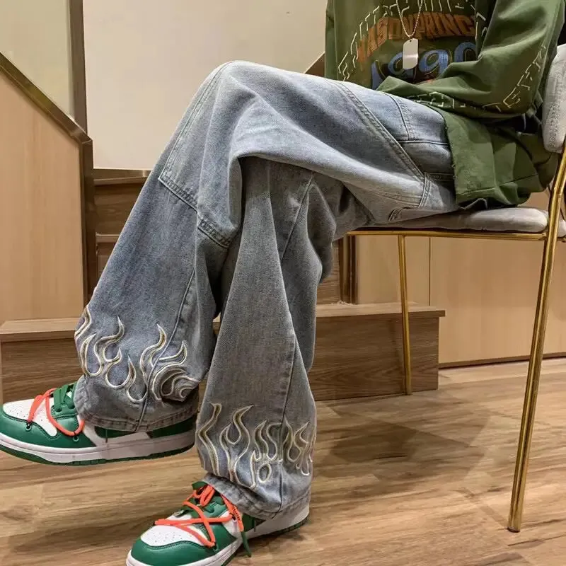 Y2K Flame Jeans: Bold and Oversized Streetwear