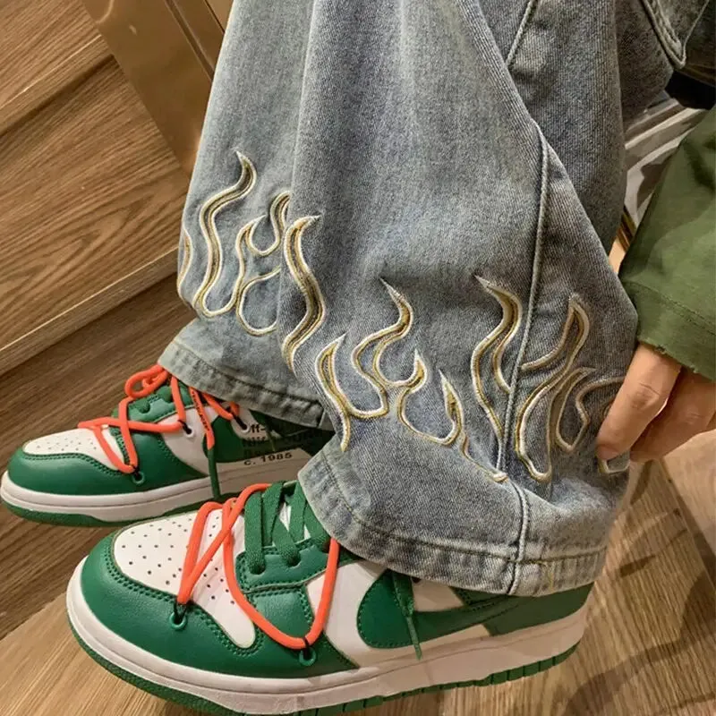 Y2K Flame Jeans: Bold and Oversized Streetwear