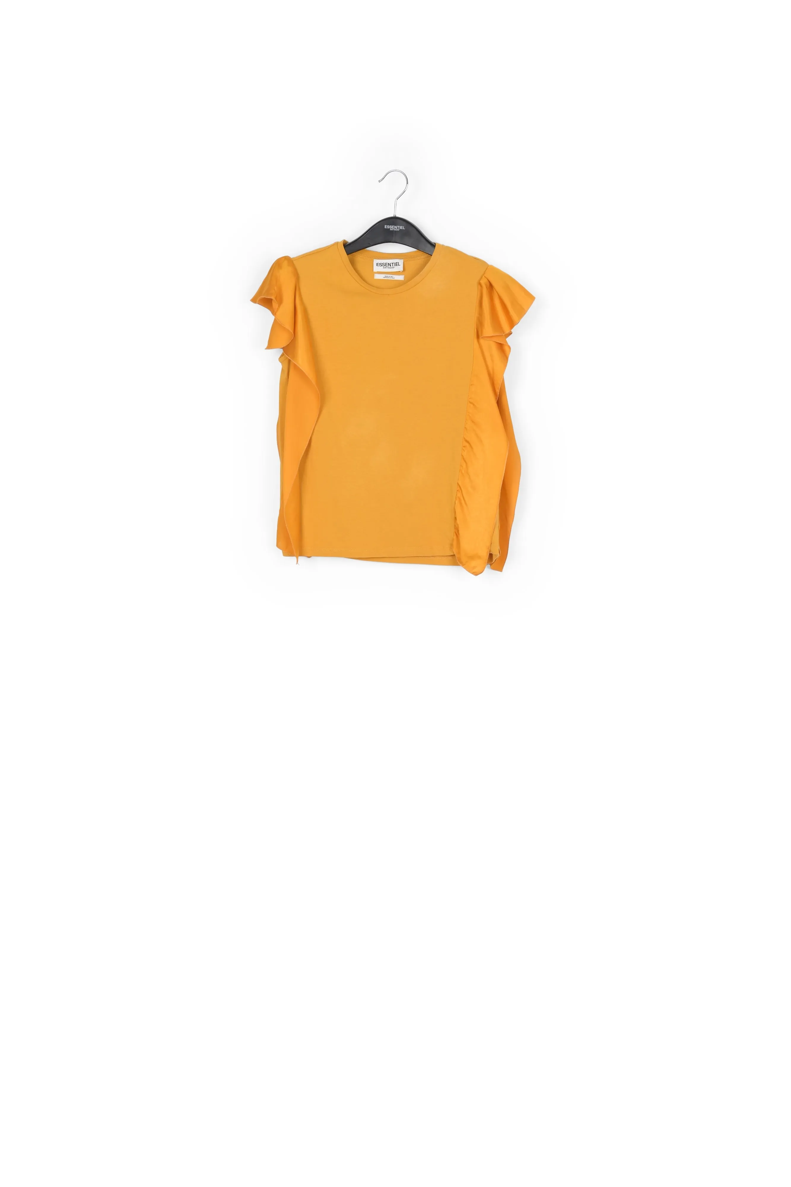 Yellow cotton-jersey t-shirt with satin sleeves