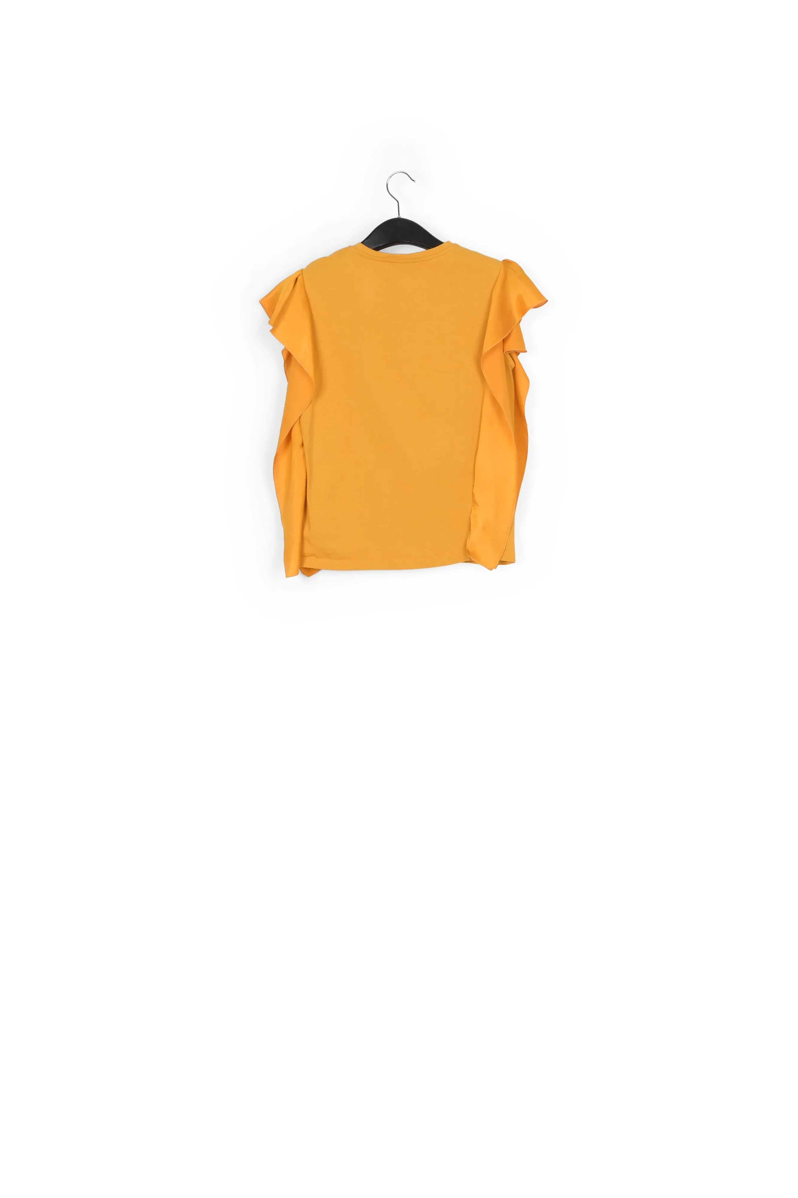 Yellow cotton-jersey t-shirt with satin sleeves