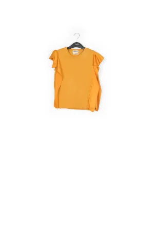 Yellow cotton-jersey t-shirt with satin sleeves